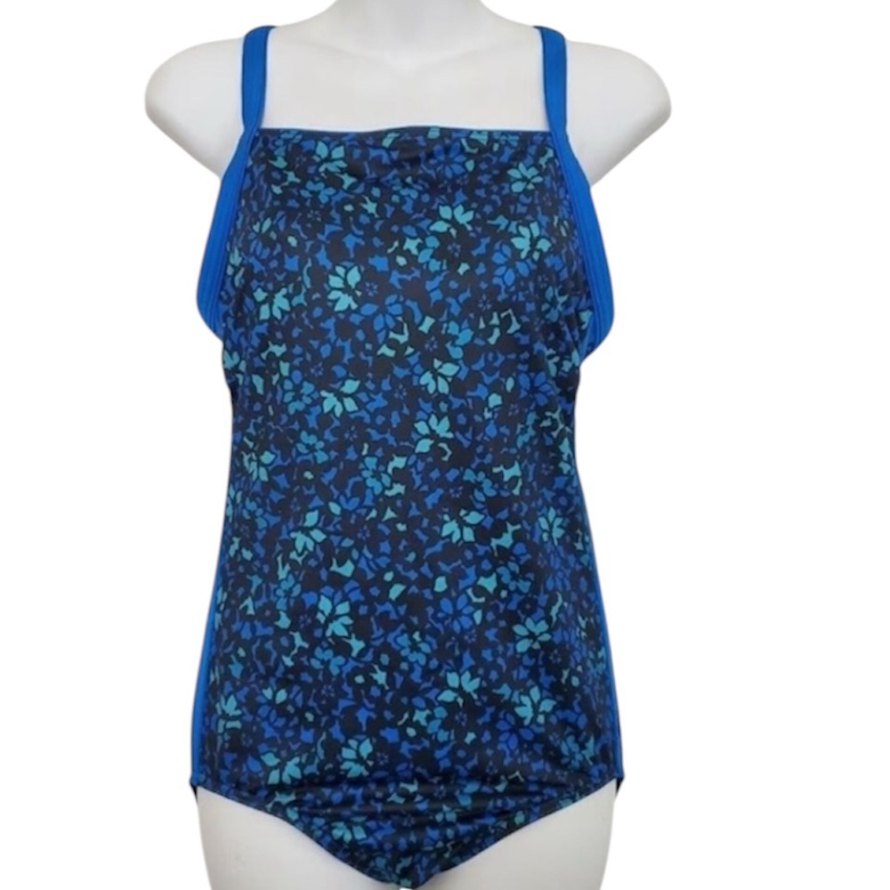 Lands' End Blue Floral Women's One Piece Swimsuit